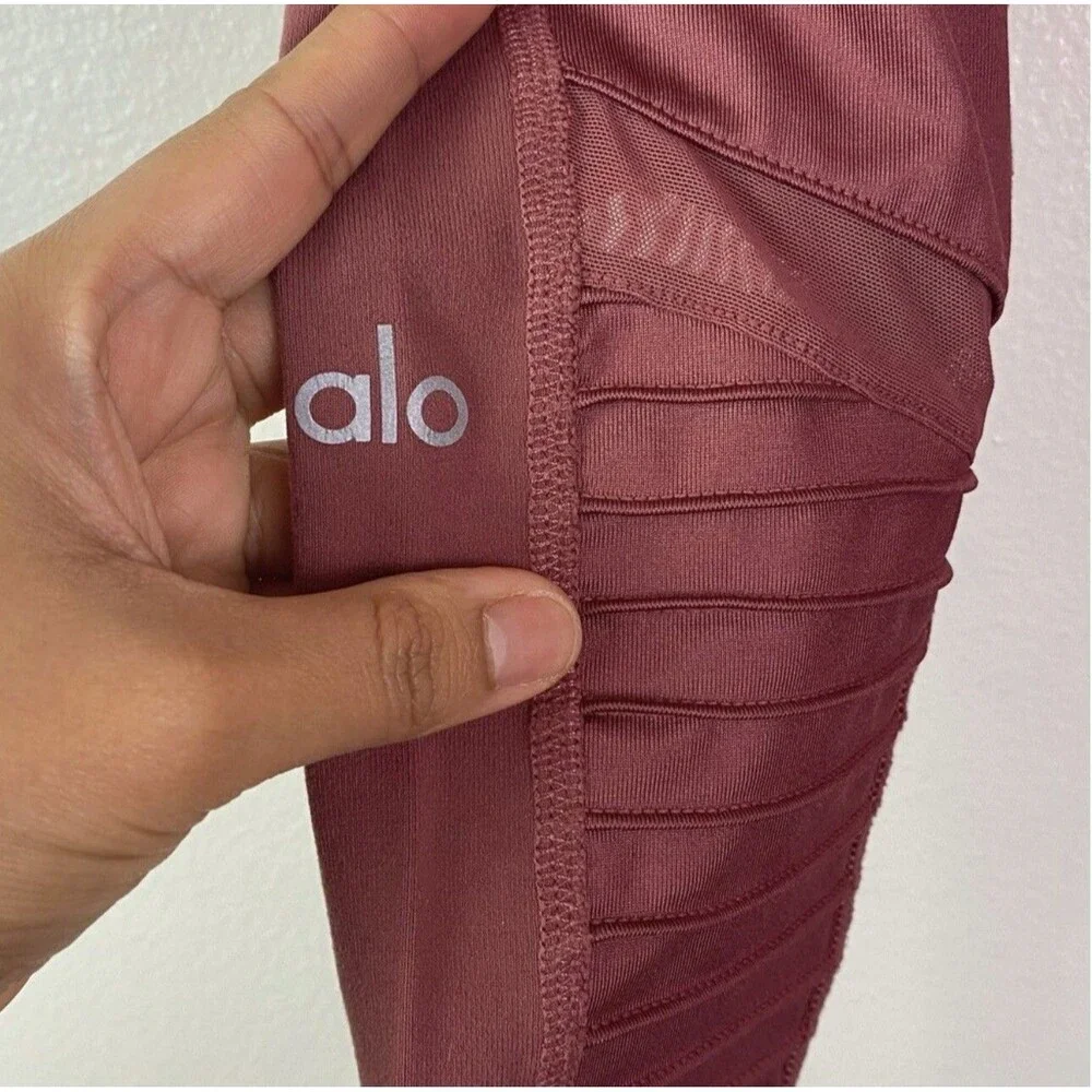 Alo Yoga Women's High-Waist Mesh Mauve Pink Moto Leggings SZ XS